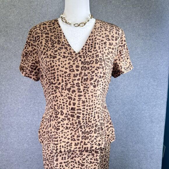 Vintage Y2K‎ Spenser Jeremy Leopard 100% Silk Midi Dress Size 10 Short Sleeve V - Picture 3 of 12